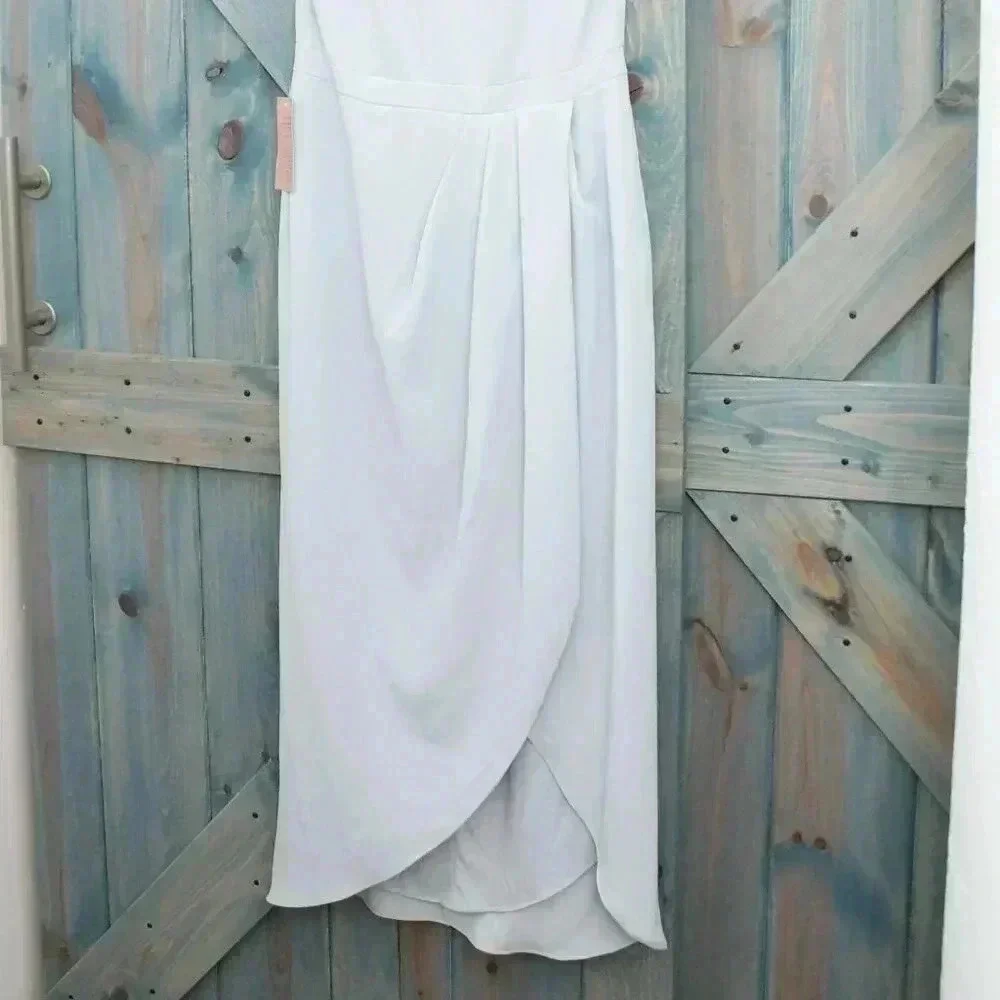 BHLDN Lyra V-Neck Faux-Wrap Crepe Midi Dress Blue Size 16 Anthropologie NWT - Picture 5 of 13